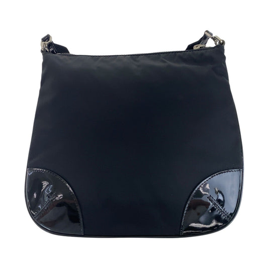 PRADA Shoulder Bag Nylon, enamel black Shoulder Bag pochette Test Triangle With logo Women Used Authentic