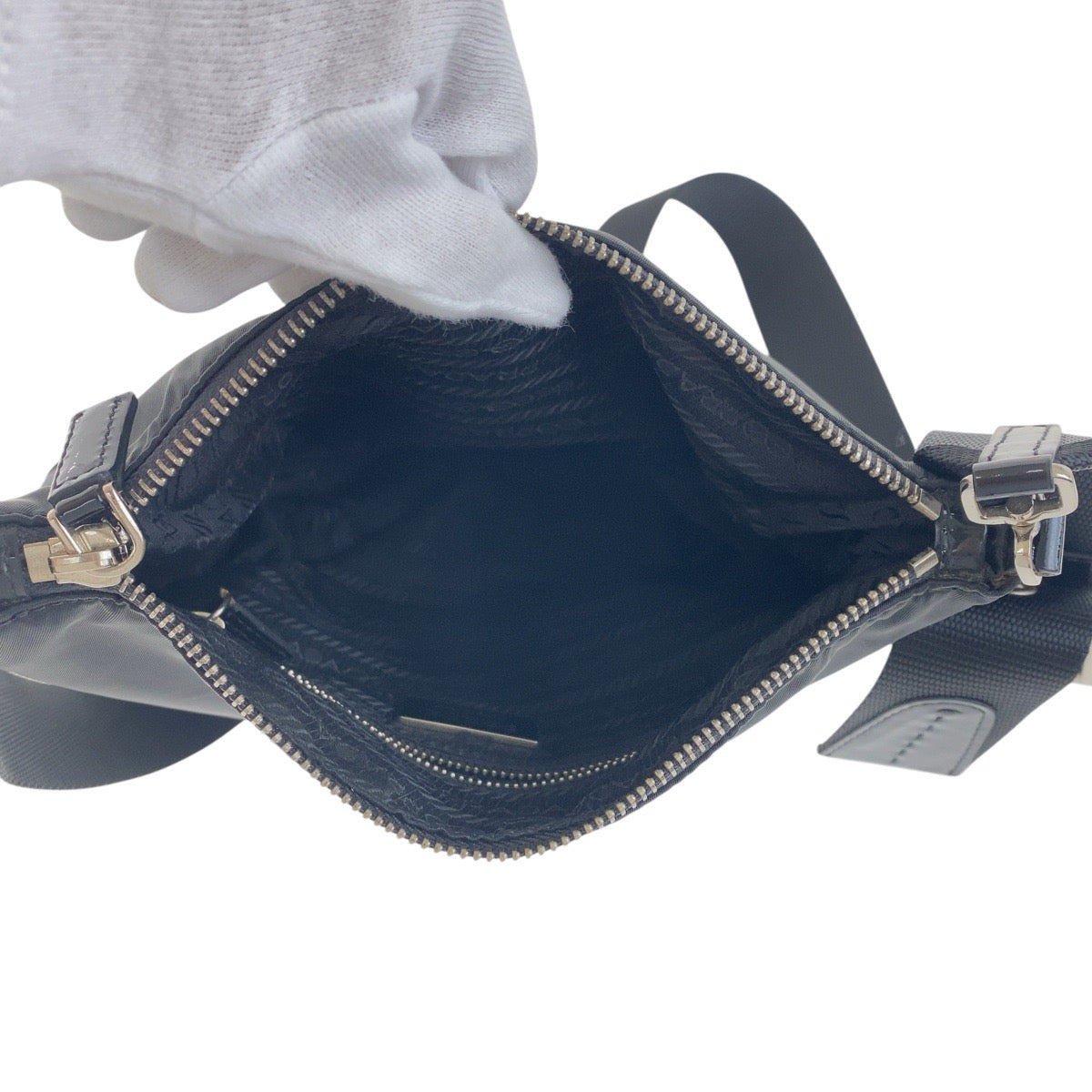 PRADA Shoulder Bag Nylon, enamel black Shoulder Bag pochette Test Triangle With logo Women Used Authentic