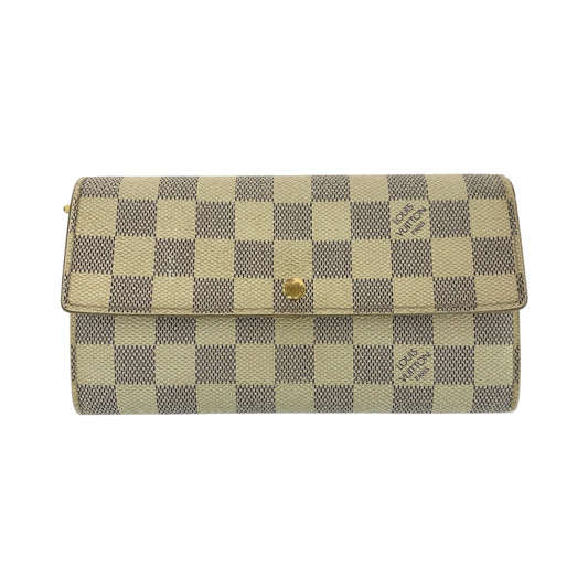 LOUIS VUITTON Long Wallet Purse N61735 PVC White Gray Gold Metal Long Wallet Purse Damier Azur Portefeuille Sarah Women Used Authentic