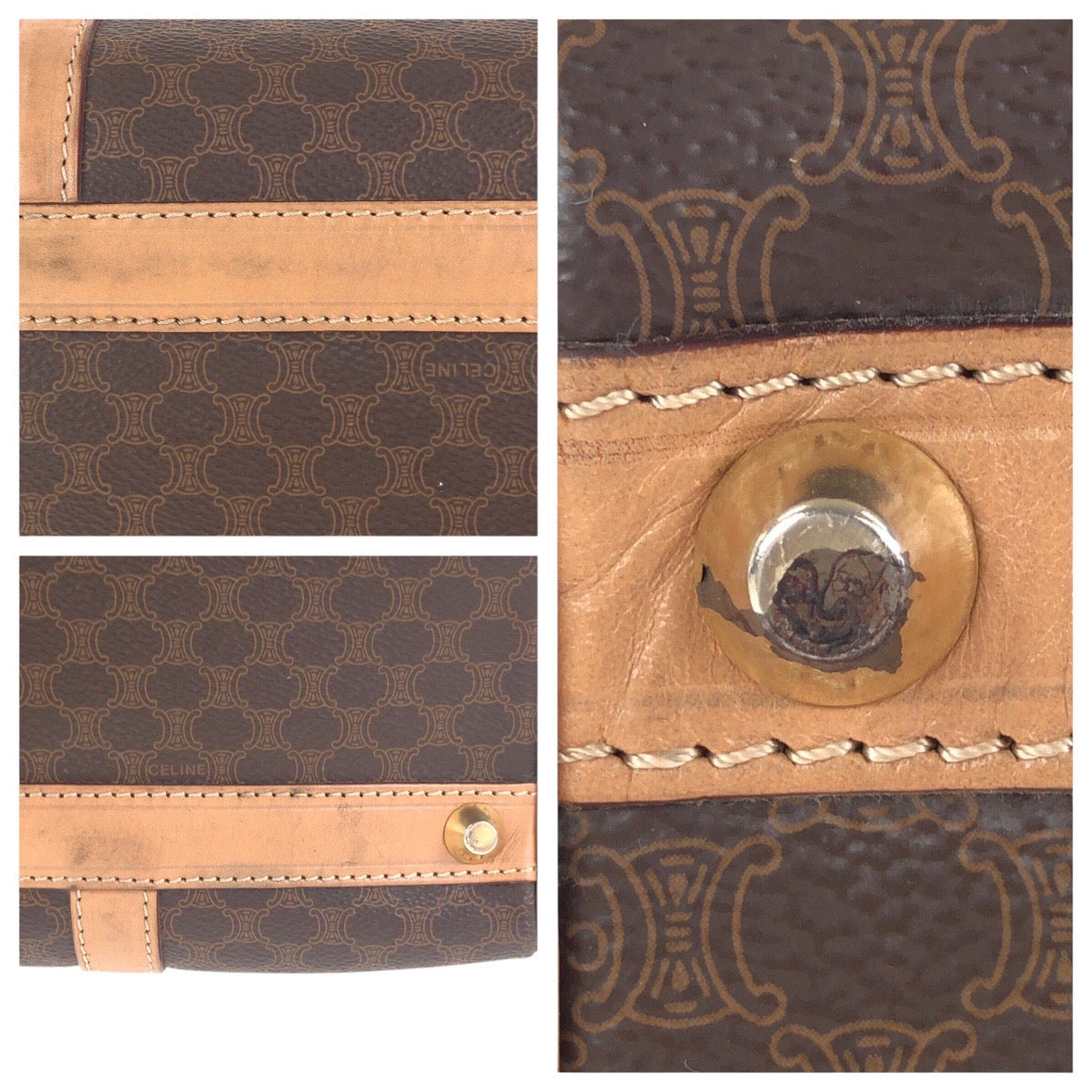 CELINE Handbag M14 PVC Brown Handbag Boston Duffel bag Macadam Women Used Authentic