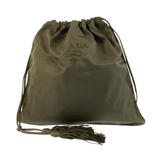 PRADA Shoulder Bag Nylon khaki Shoulder Bag Drawstring Bag Test Women Used Authentic