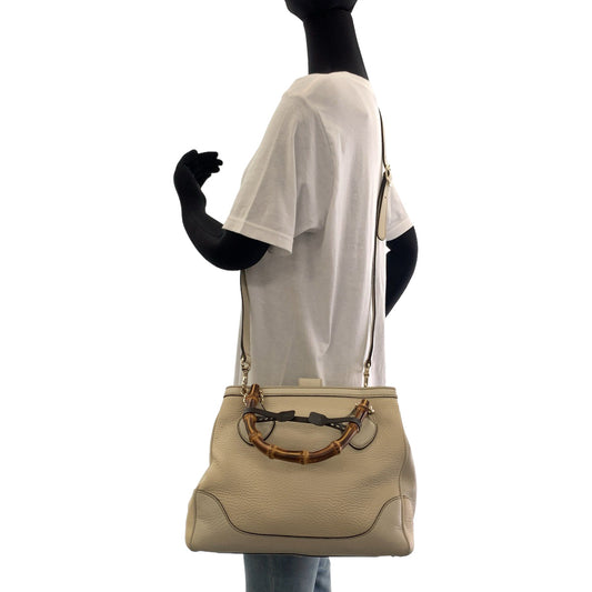 GUCCI Shoulder Bag 308360 leather Ivory Brown Gold Metal Shoulder Bag Handbag 2way Bamboo Women Used Authentic