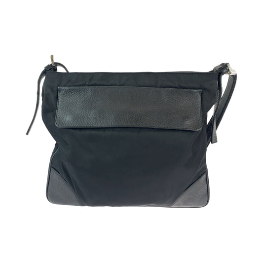 PRADA Shoulder Bag Nylon, Leather Black SilverMetal Shoulder Bag Messenger bag Tessuto Vitello Dino Triangle With logo mens Used Authentic