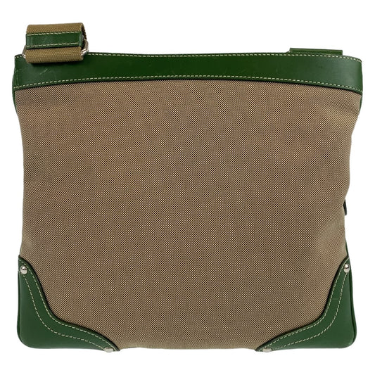 PRADA Shoulder Bag Canvas, Leather Beige Green SilverMetal Shoulder Bag Messenger bag Logo jacquard mens Used Authentic