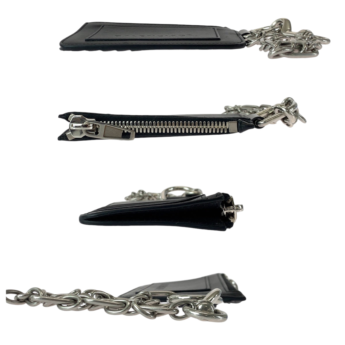 BALENCIAGA Coin case 655594 leather Black Silver Metal Chained Coin Case Fragment Case Card Case logo mens(Unisex) Used Authentic