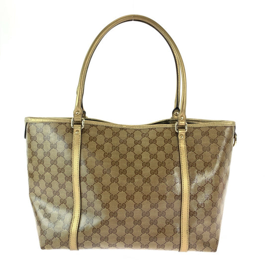 GUCCI Tote Bag 197953 GG Supreme Canvas Brown Gold Gold Metal Tote Bag Shoulder Bag GG crystal Women Used Authentic