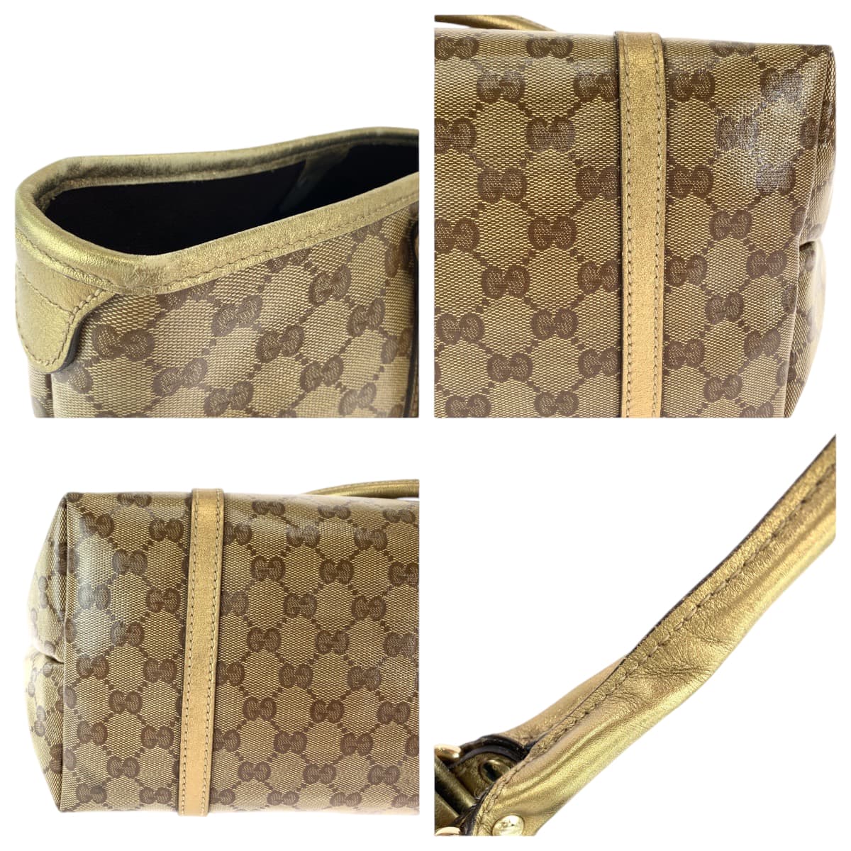 GUCCI Tote Bag 197953 GG Supreme Canvas Brown Gold Gold Metal Tote Bag Shoulder Bag GG crystal Women Used Authentic