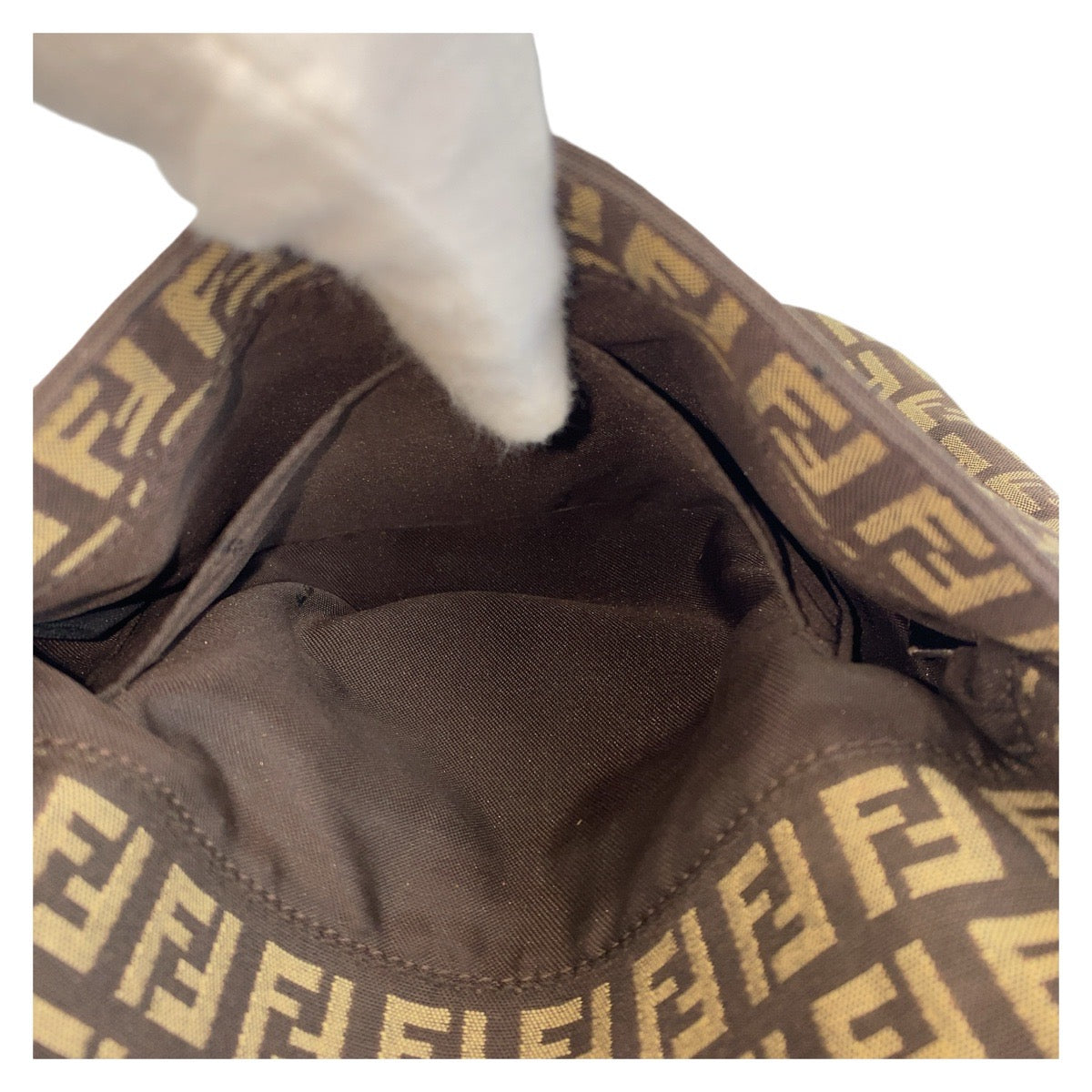 FENDI Shoulder Bag canvas Brown Silver Metal Shoulder Bag pochette Zucchino Kamsepochet Women Used Authentic