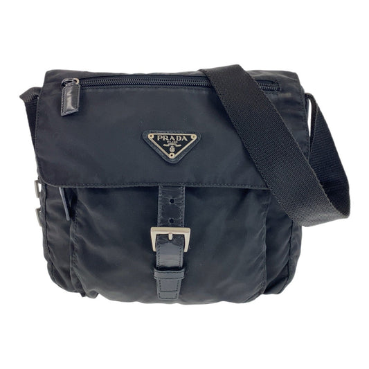 PRADA Shoulder Bag Nylon, Leather Black SilverMetal Shoulder Bag Messenger bag Test Triangle With logo mens Used Authentic