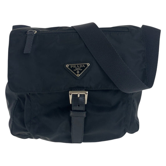 PRADA Shoulder Bag Nylon Black SilverMetal Shoulder Bag pochette Test Triangle With logo Women Used Authentic
