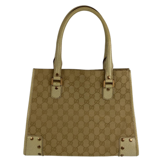 GUCCI Tote Bag 214397 Canvas, Leather Beige Ivory Gold Metal Tote Bag Shoulder Bag GG canvas Women Used Authentic