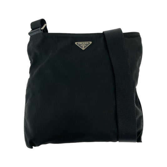 PRADA Shoulder Bag Nylon Black SilverMetal Shoulder Bag pochette Test Triangle With logo Women Used Authentic