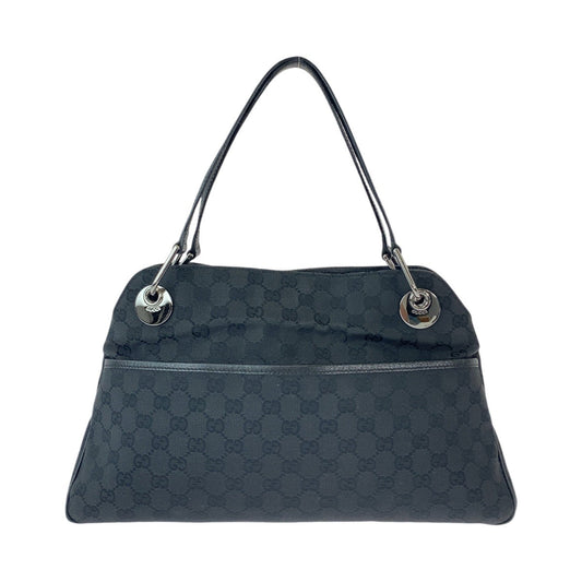 GUCCI Tote Bag 121023 GG canvas, leather Black SilverMetal Tote Bag Shoulder Bag Women Used Authentic