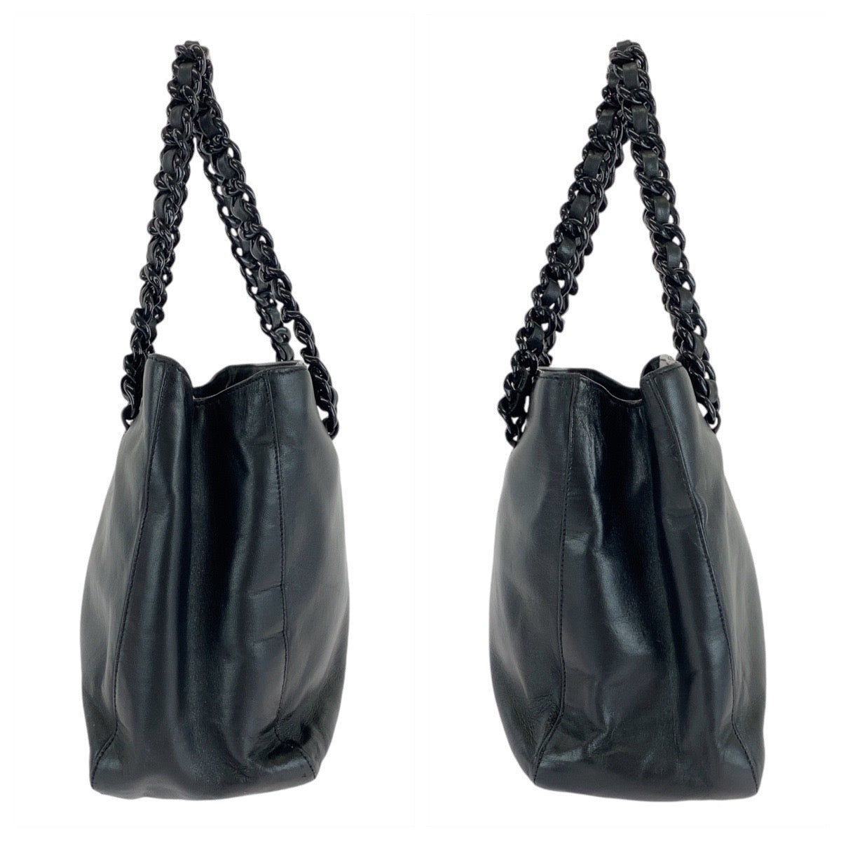 PRADA Tote Bag Leather, Plastic Black Silver Metal Tote Bag handbag Plastic Chain Women Used Authentic
