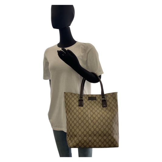 GUCCI Tote Bag 131220 GG Supreme canvas, leather Brown Tote Bag Women Used Authentic