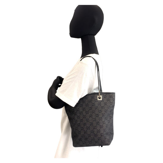 GUCCI Tote Bag 31244 GG canvas Black Silver Metal Tote Bag Shoulder Bag GG pattern Women Used Authentic