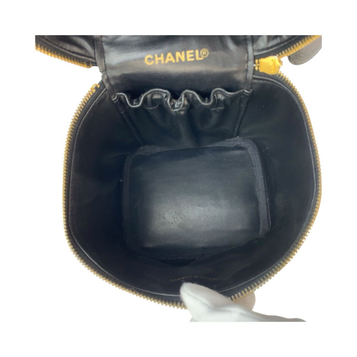 CHANEL Handbag Caviar skin Black GoldMetal Handbag vanity bag COCO Mark Women Used Authentic