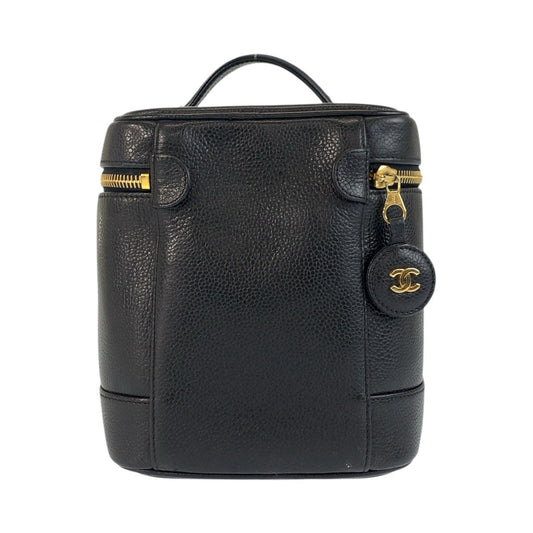 CHANEL Handbag Caviar skin Black GoldMetal Handbag vanity bag COCO Mark Women Used Authentic