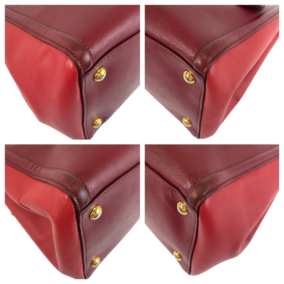 PRADA Tote Bag leather Red Gold Metal Tote Bag Handbag Shoulder Bag 2way Safiano Women Used Authentic