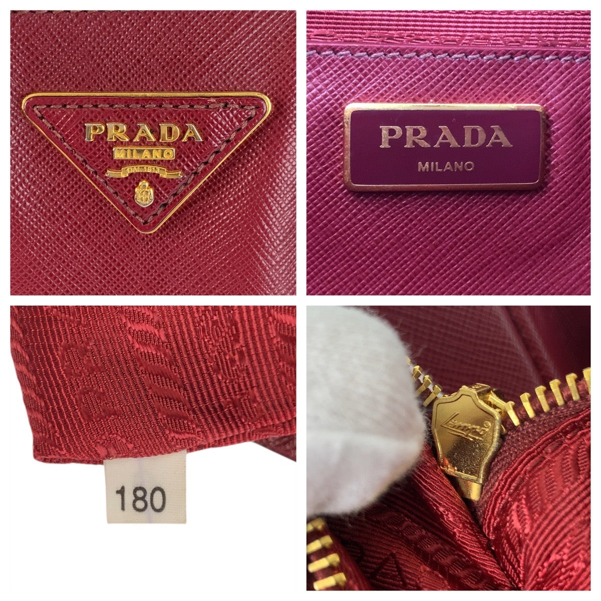 PRADA Tote Bag leather Red Gold Metal Tote Bag Handbag Shoulder Bag 2way Safiano Women Used Authentic