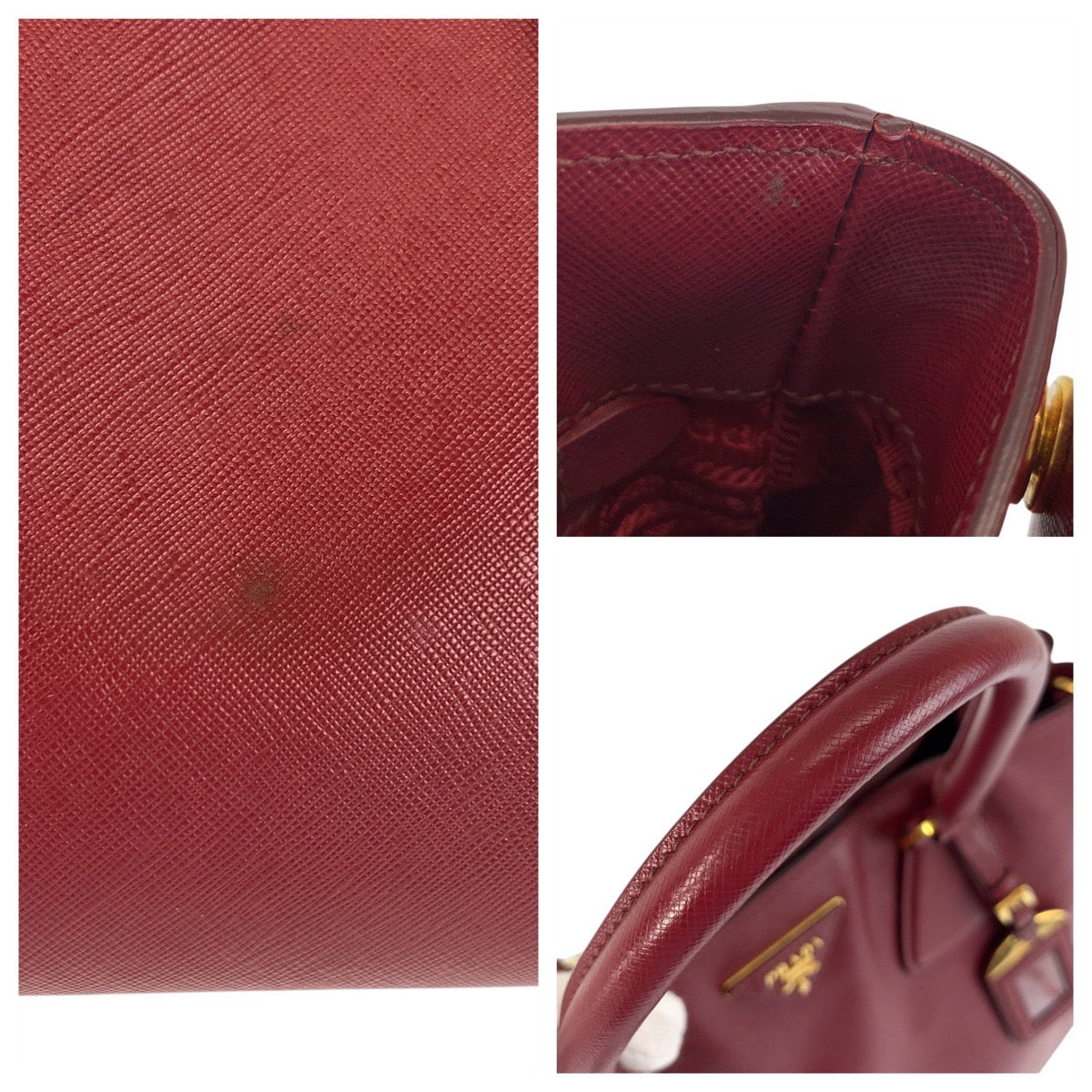 PRADA Tote Bag leather Red Gold Metal Tote Bag Handbag Shoulder Bag 2way Safiano Women Used Authentic
