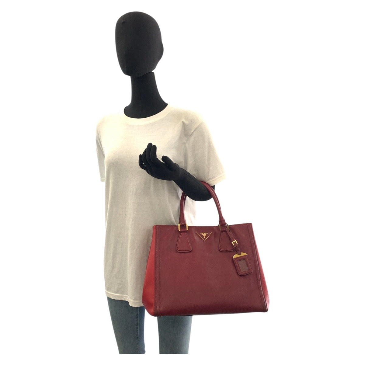 PRADA Tote Bag leather Red Gold Metal Tote Bag Handbag Shoulder Bag 2way Safiano Women Used Authentic