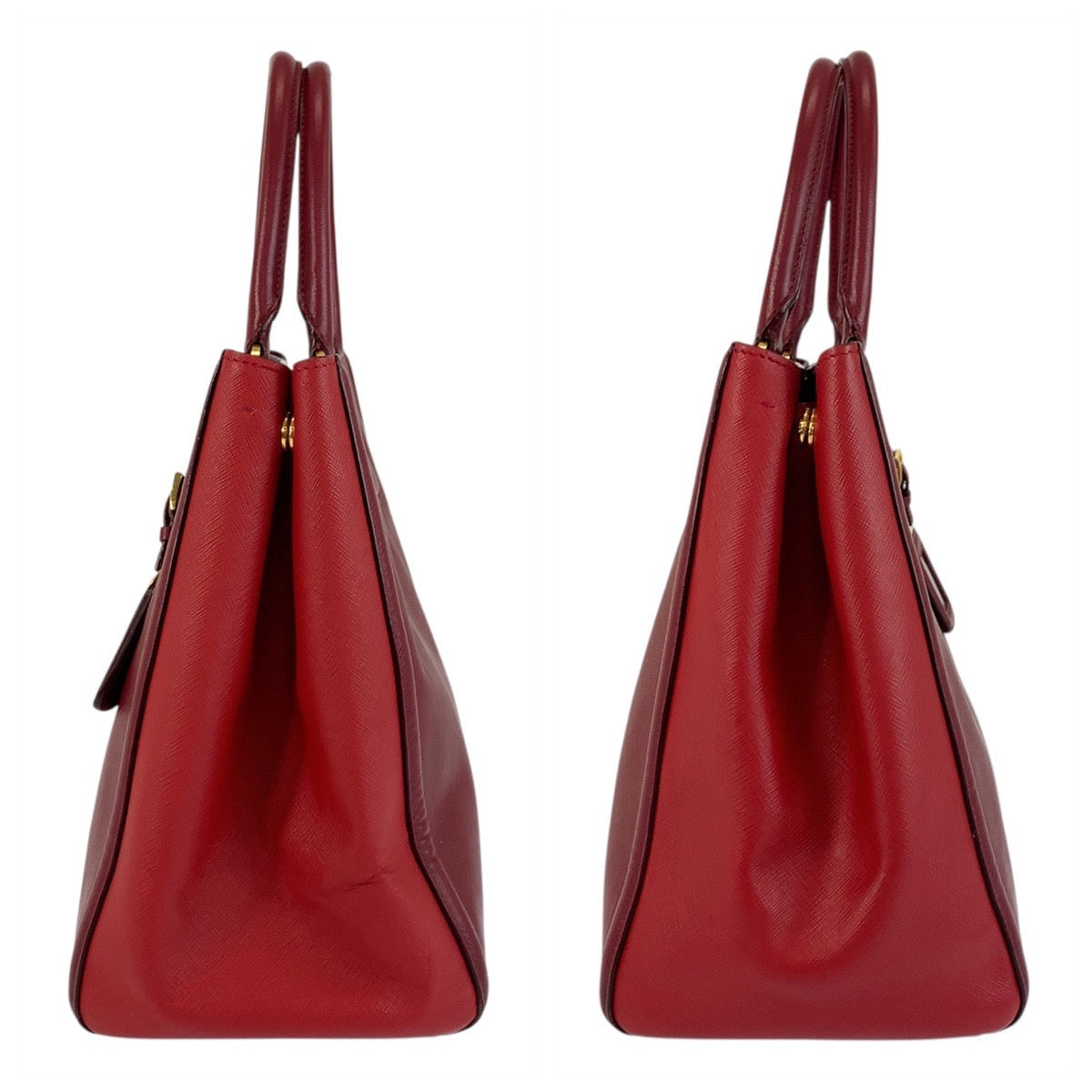 PRADA Tote Bag leather Red Gold Metal Tote Bag Handbag Shoulder Bag 2way Safiano Women Used Authentic