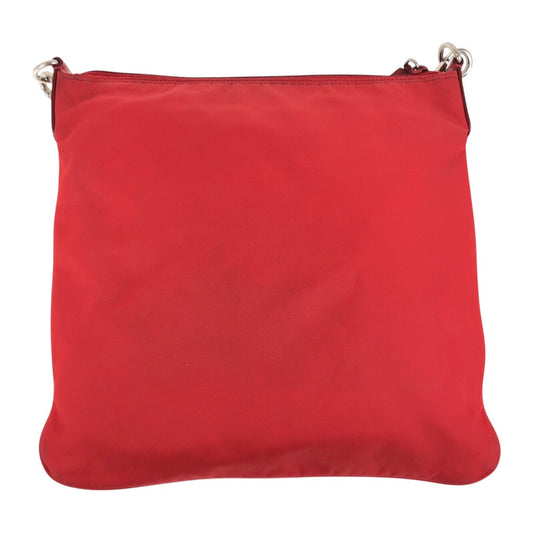 PRADA Shoulder Bag Nylon Red Silver Metal Crossbody Shoulder Bag Test Triangle With logo Women Used Authentic
