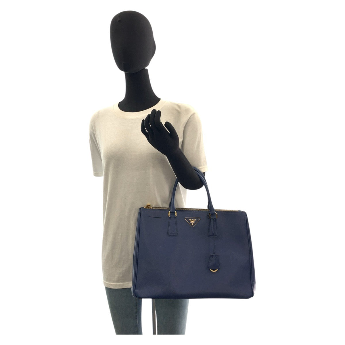 PRADA Handbag BN1786 leather Blue GoldMetal Handbag Tote Bag Safiano Galleria TriangleWith logo Women Used Authentic