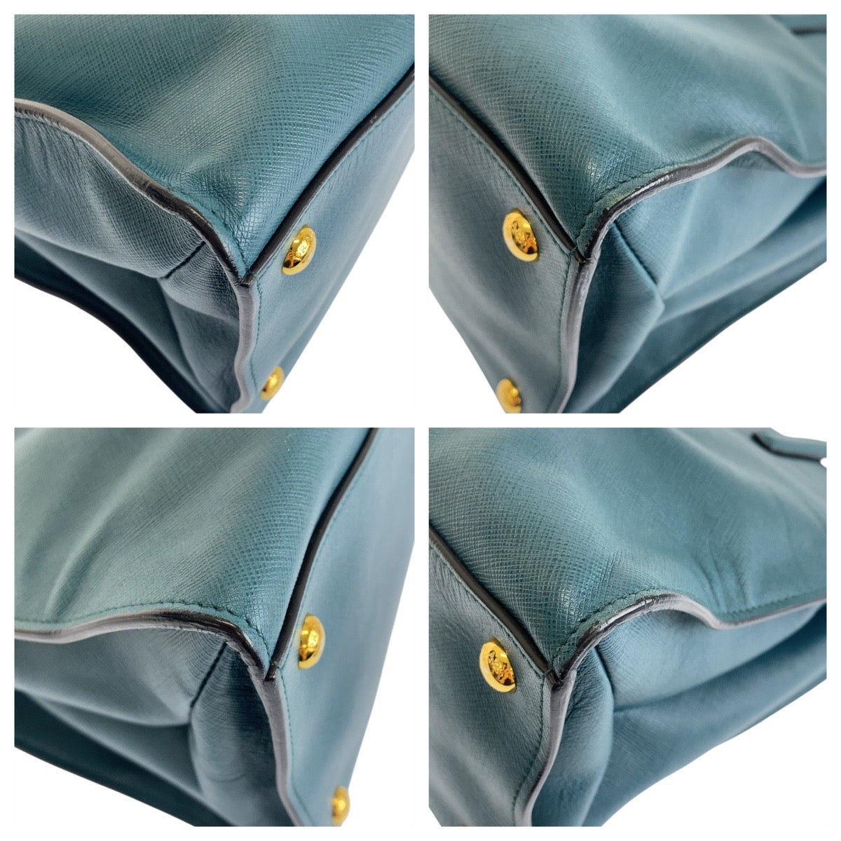 PRADA Tote Bag leather green 2way Tote Bag Safiano Triangle With logo Women Used Authentic