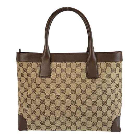 GUCCI Tote Bag 002 1119 GG canvas, leather Beige brown Tote Bag handbag Women Used Authentic