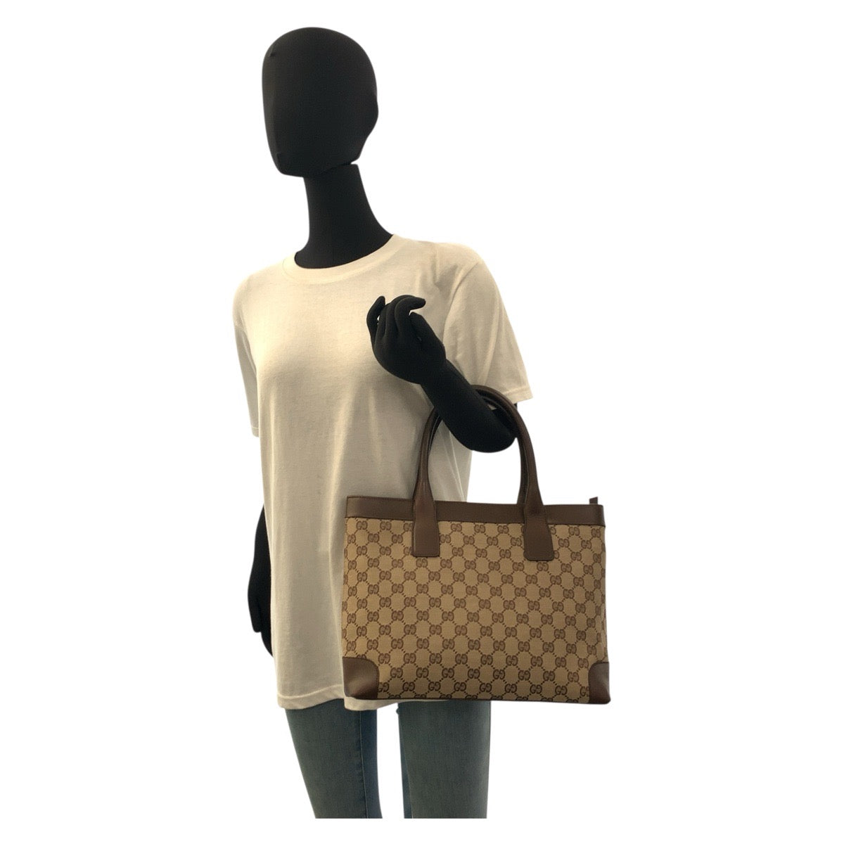 GUCCI Tote Bag 002 1119 GG canvas, leather Beige brown Tote Bag handbag Women Used Authentic