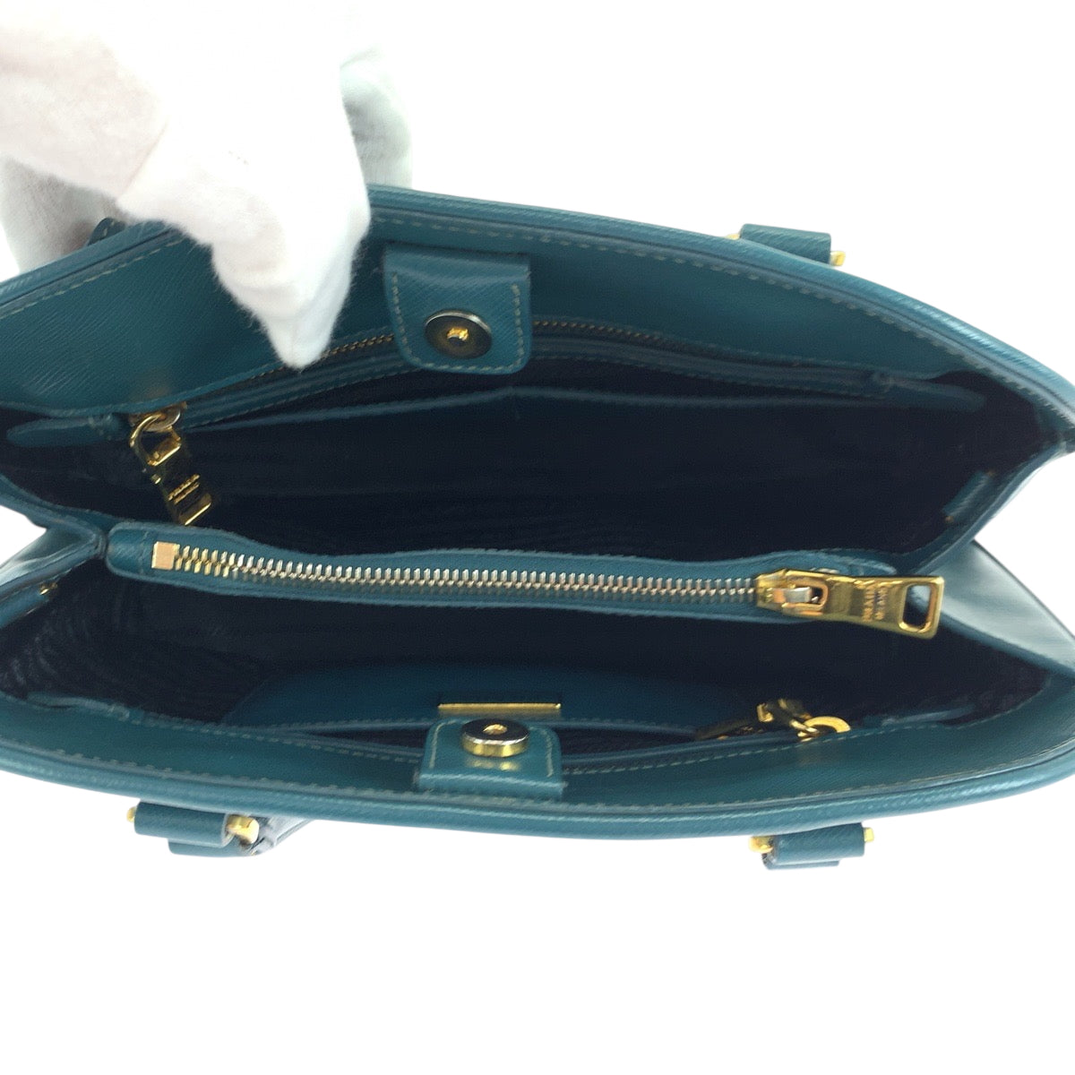 PRADA Shoulder Bag leather Green GoldMetal Saffiano Lacus
