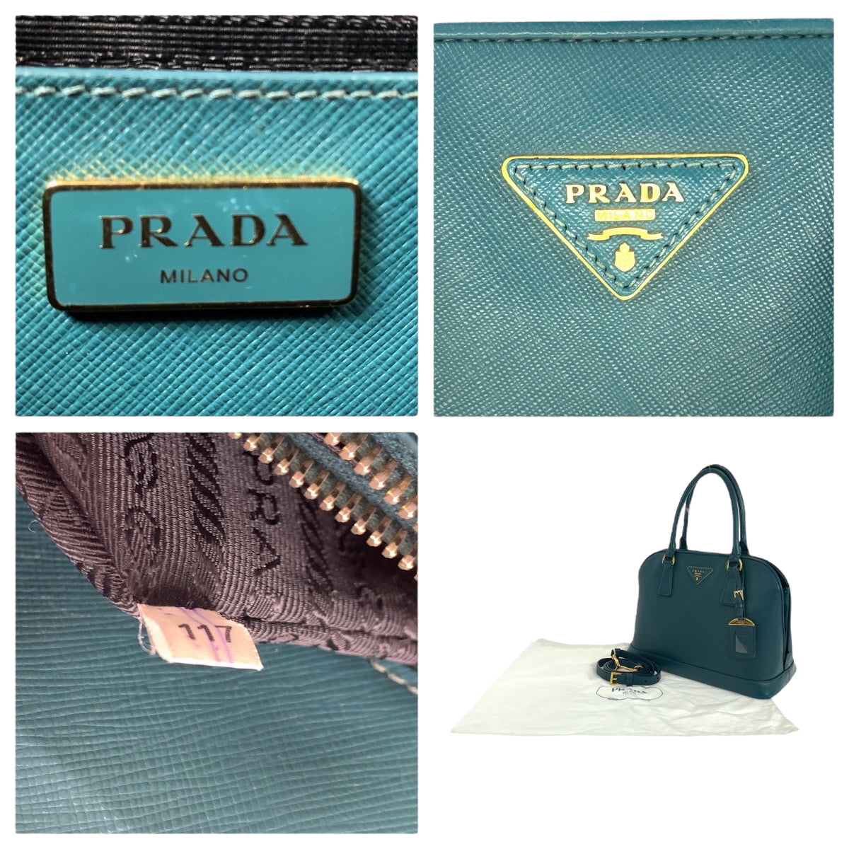 PRADA Shoulder Bag leather Green GoldMetal Saffiano Lacus