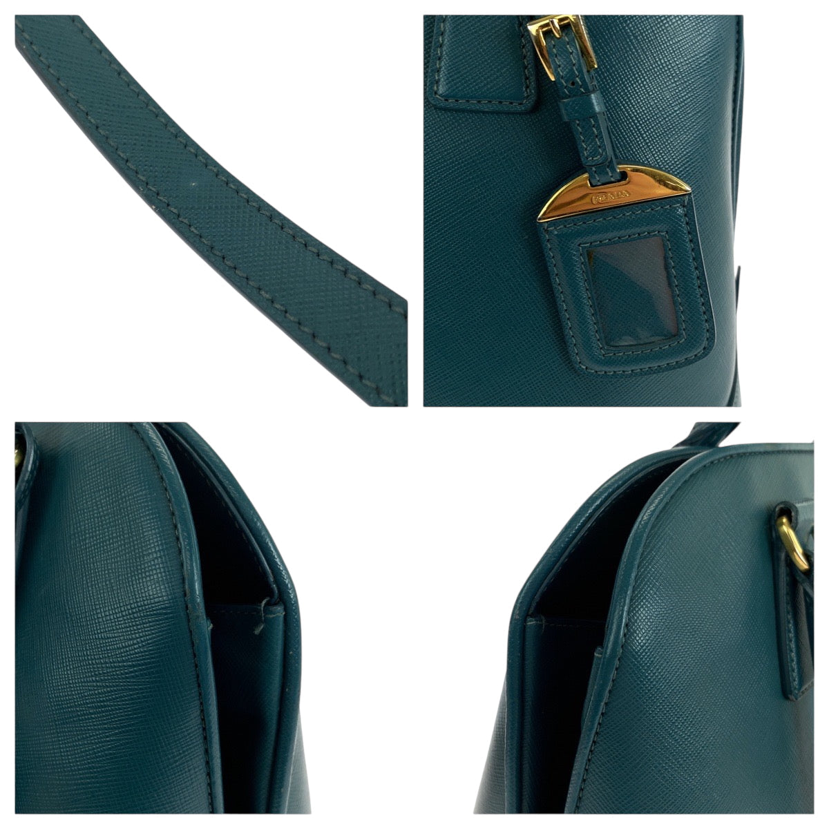 PRADA Shoulder Bag leather Green GoldMetal Saffiano Lacus