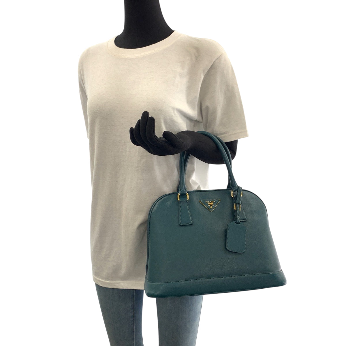 PRADA Shoulder Bag leather Green GoldMetal Saffiano Lacus
