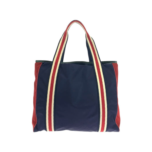 GUCCI Tote Bag 189665 Nylon Navy red green Tote Bag Shoulder Bag Sherry line Crest mens Used Authentic