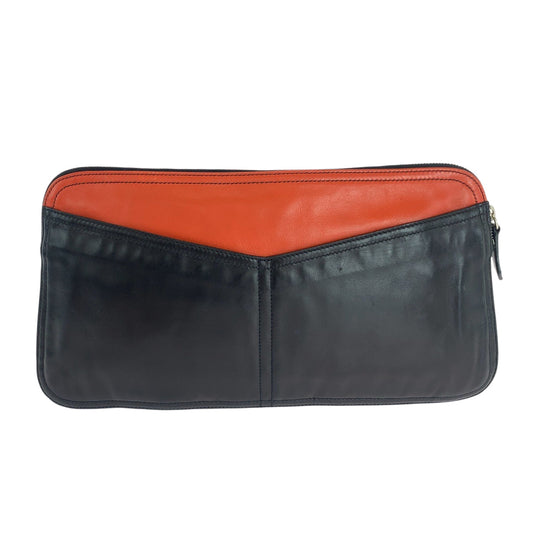 PRADA Clutch bag leather Black Orange SilverMetal Clutch bag business bag Triangle With logo Women Used Authentic
