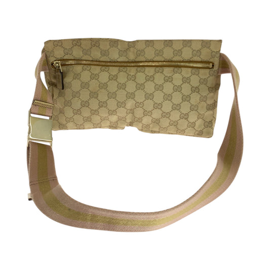 GUCCI Waist bag 28566 GG canvas Beige Gold Pink GoldMetal Waist Bag Bum Bag Sherry line Women Used Authentic