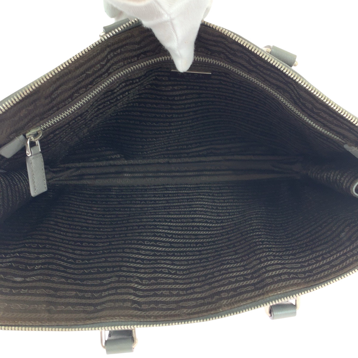 PRADA Business bag VR0078 leather Grey SilverMetal Business bag handbag Safiano Triangle With logo Women Used Authentic