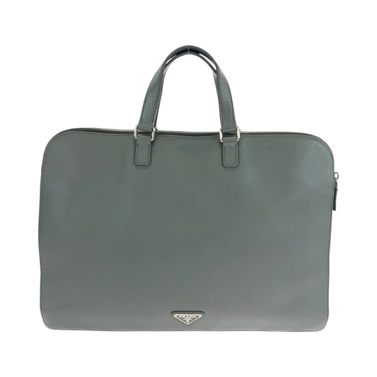 PRADA Business bag VR0078 leather Grey SilverMetal Business bag handbag Safiano Triangle With logo Women Used Authentic