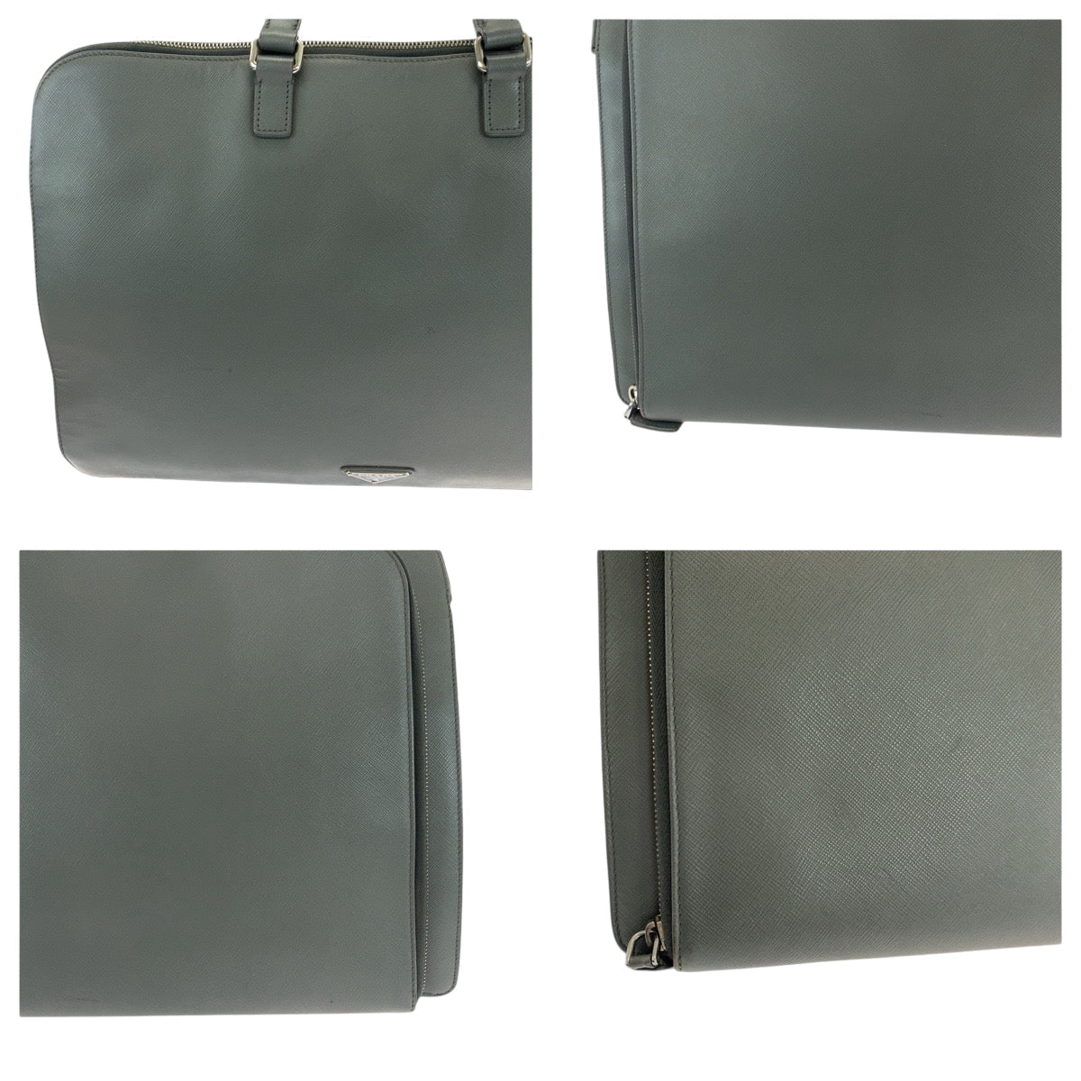 PRADA Business bag VR0078 leather Grey SilverMetal Business bag handbag Safiano Triangle With logo Women Used Authentic