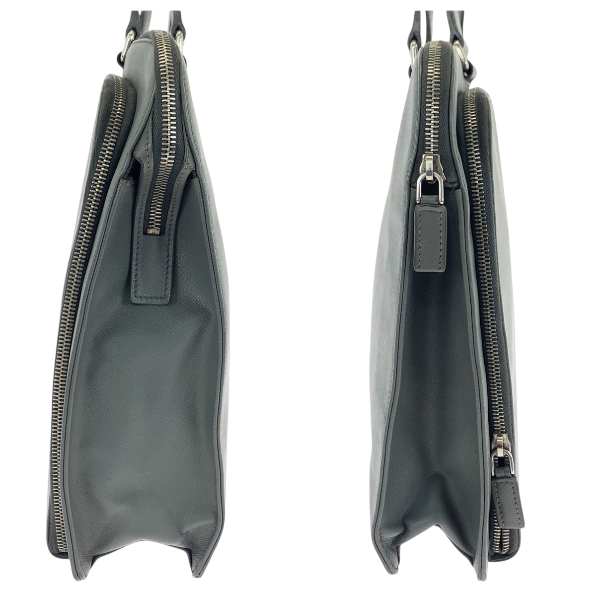 PRADA Business bag VR0078 leather Grey SilverMetal Business bag handbag Safiano Triangle With logo Women Used Authentic