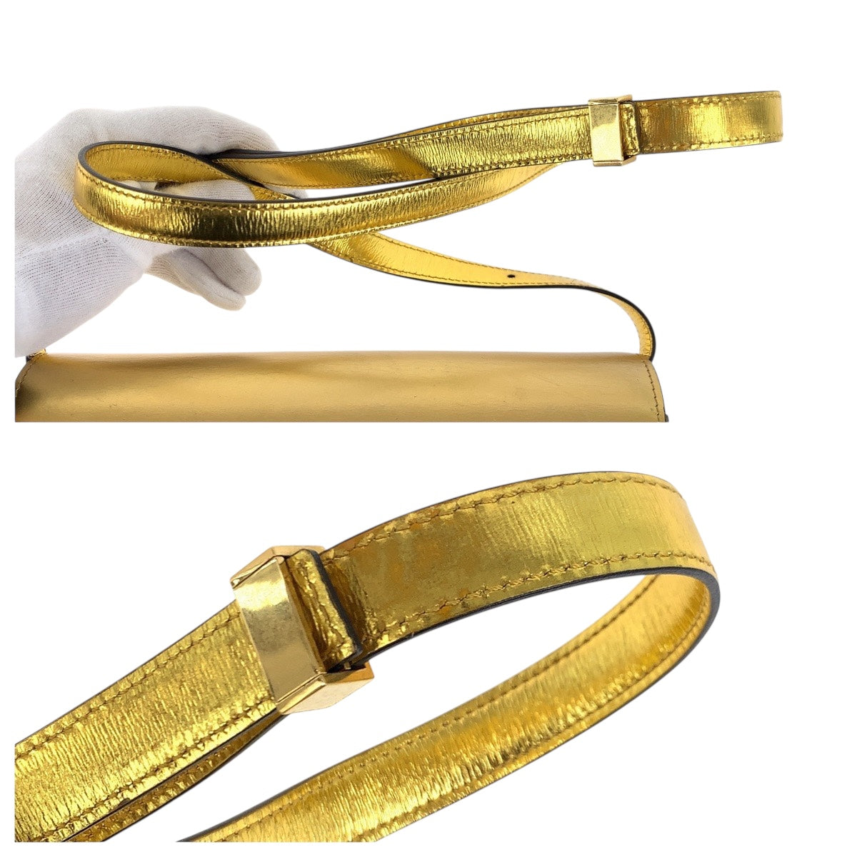 CELINE Shoulder Bag leather Gold Metal Shoulder Bag pochette Women Used Authentic