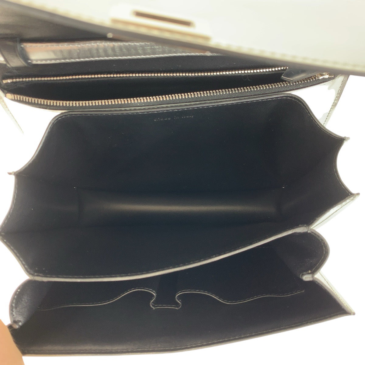 CELINE Shoulder Bag leather Silver SilverMetal Shoulder Bag pochette Women Used Authentic