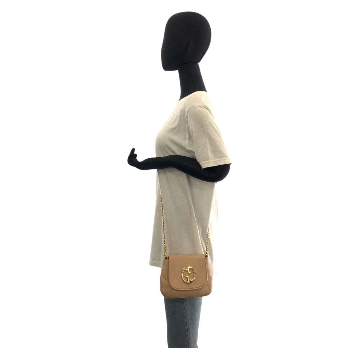 GUCCI Shoulder Bag 251821 leather Beige Gold Metal ChainShoulder Bag Pochette Double G Women Used Authentic
