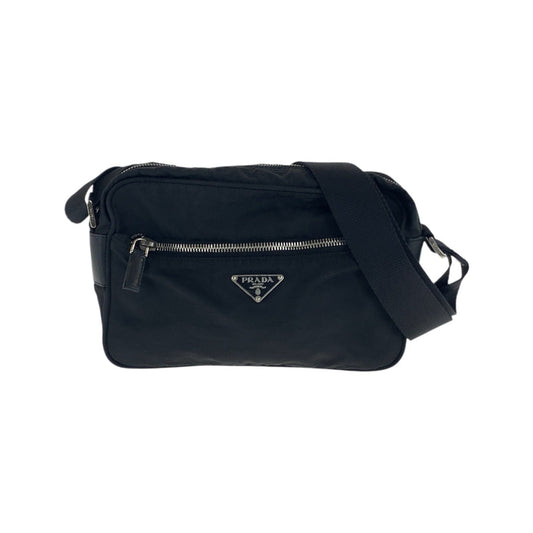 PRADA Shoulder Bag Nylon Black SilverMetal Test Triangle With logo