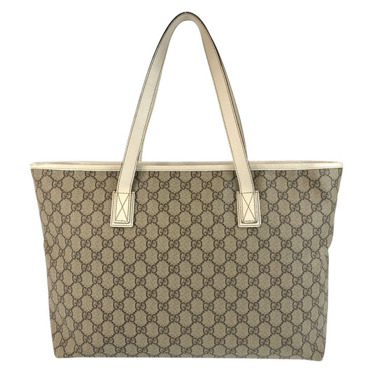 GUCCI Tote Bag 211137 GG Supreme canvas, leather Beige Ivory Tote Bag Shoulder Bag Women Used Authentic