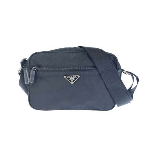 PRADA Shoulder Bag Nylon, Leather black Shoulder Bag Messenger bag Test Triangle With logo Women Used Authentic