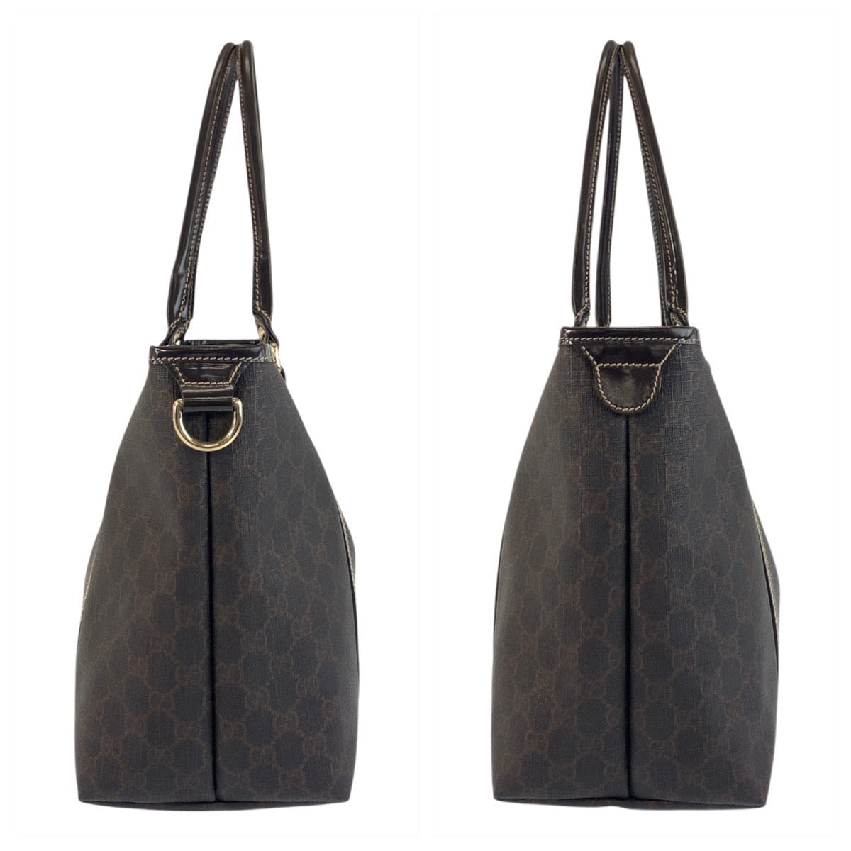 GUCCI Tote Bag 197953 GG Supreme Canvas Brown Gold Metal Tote Bag Shoulder Bag Women Used Authentic